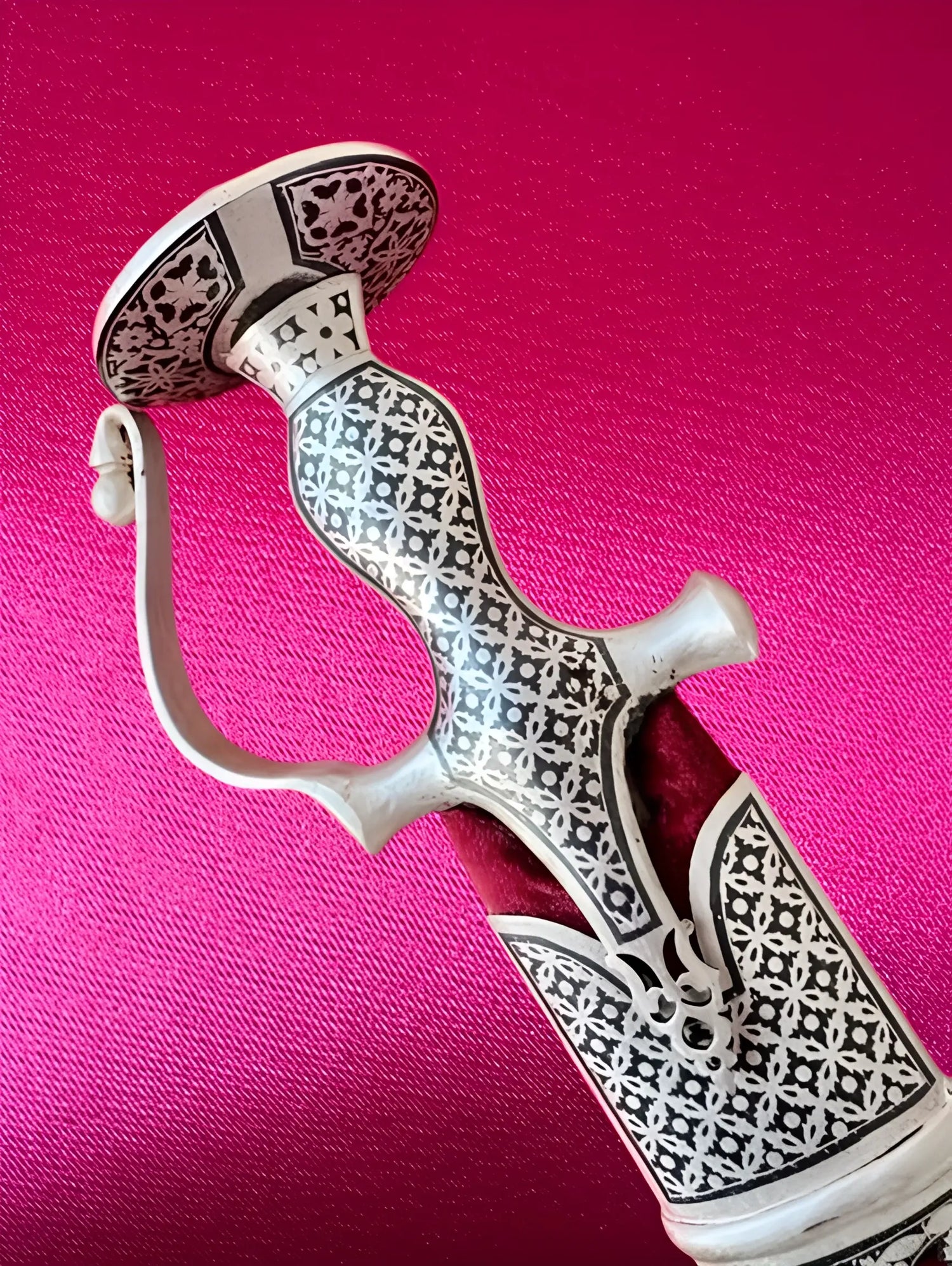 Chandi Shastar – Red Handle Sikh Weapon with Ornate Design