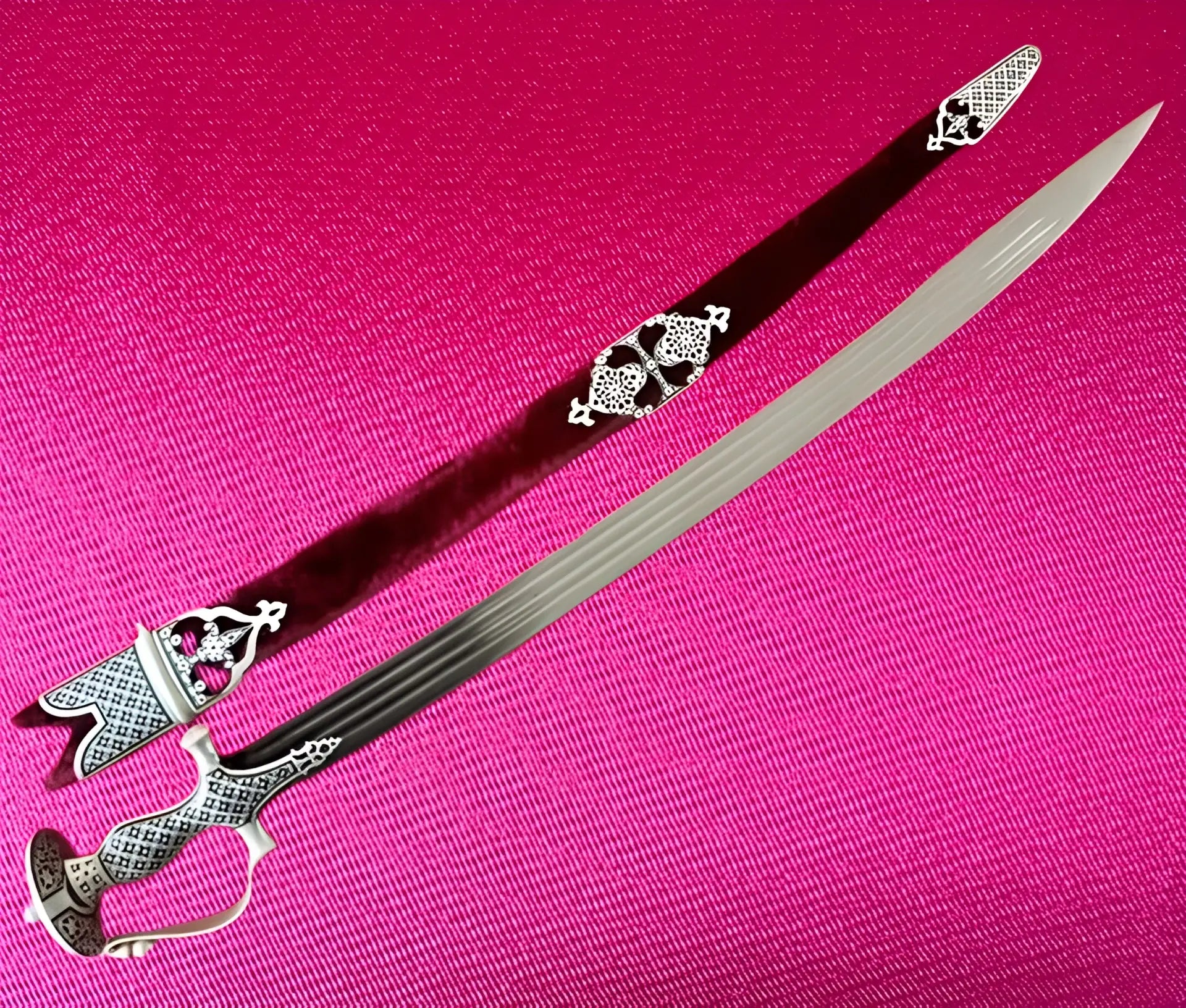 Decorative Chandi Shastar with Red Hilt – Sikh Ceremonial Sword
