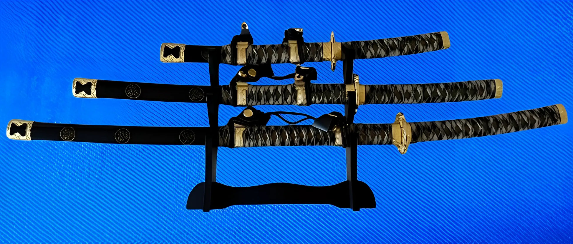Katana-Style Sword Set with Stand (3 Pieces) - Akaal Accessories - Now Available for Next Day Delivery
