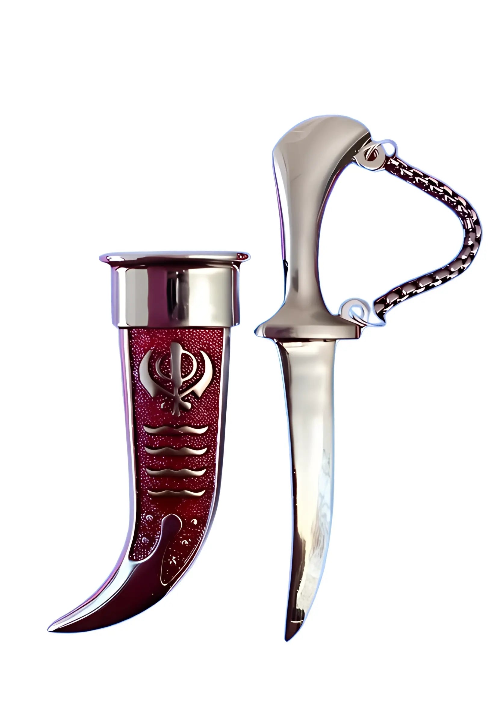 Handcrafted Khanda Kirpan showing detailed silver design